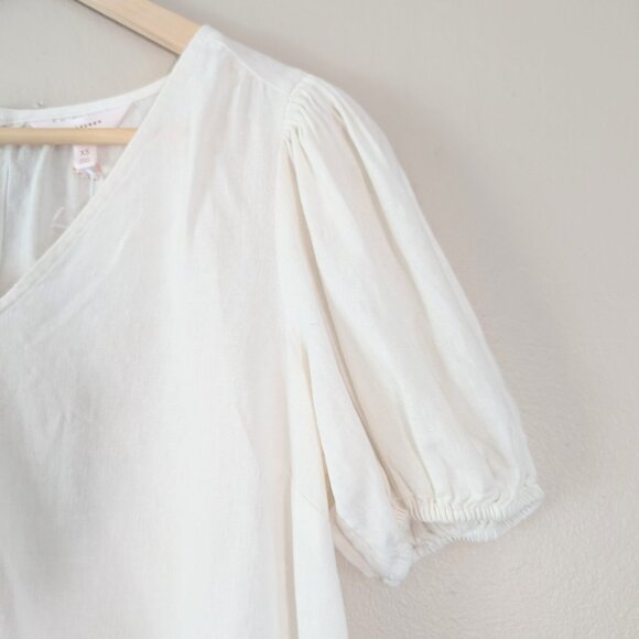 NWT Lauren Conrad Ivory Linen Blend Puff Sleeve V-Neck Top XS Vanilla Girl - Picture 6 of 11